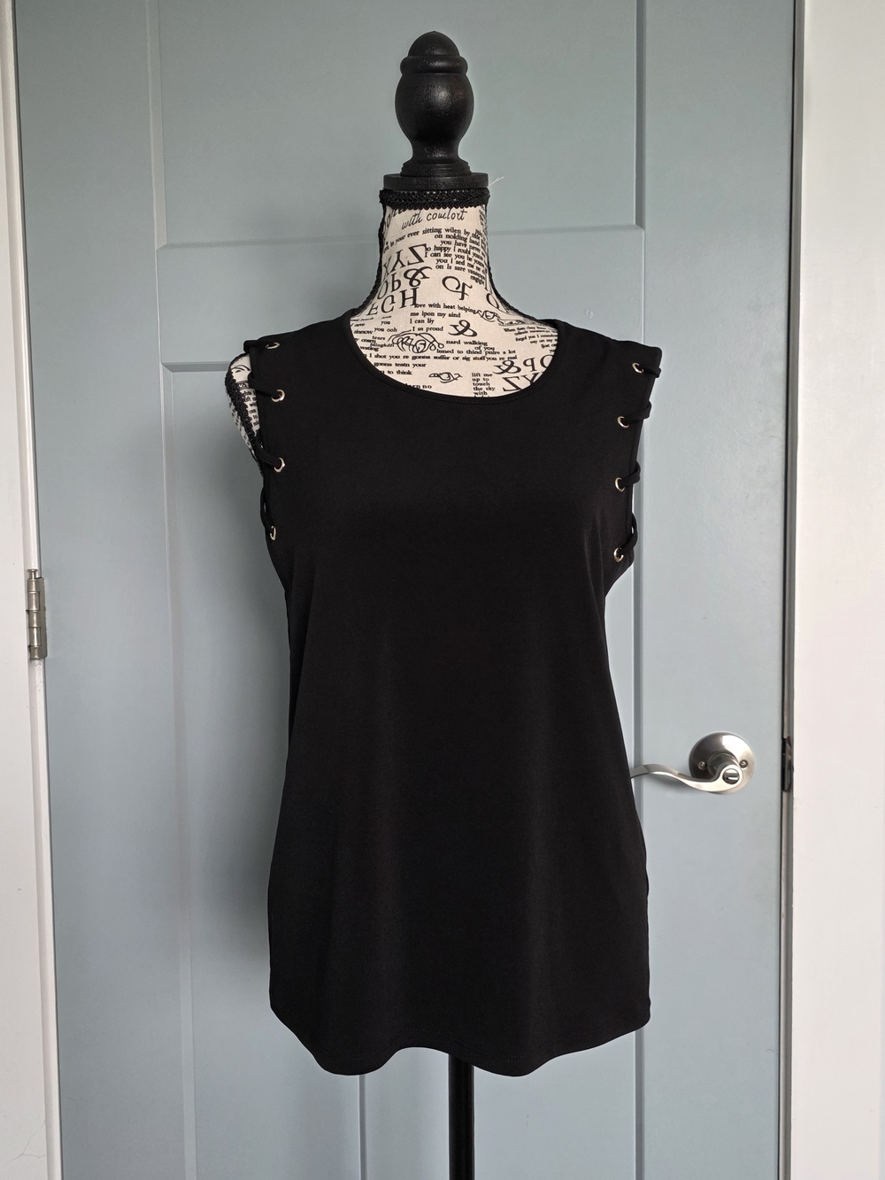 Peck & Peck Black Side Lace Up Grommet Tank Top Small Sleeveless Goth Y2K Top